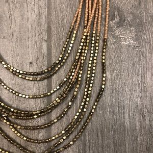 Layered Peach and Gold Bead Necklace